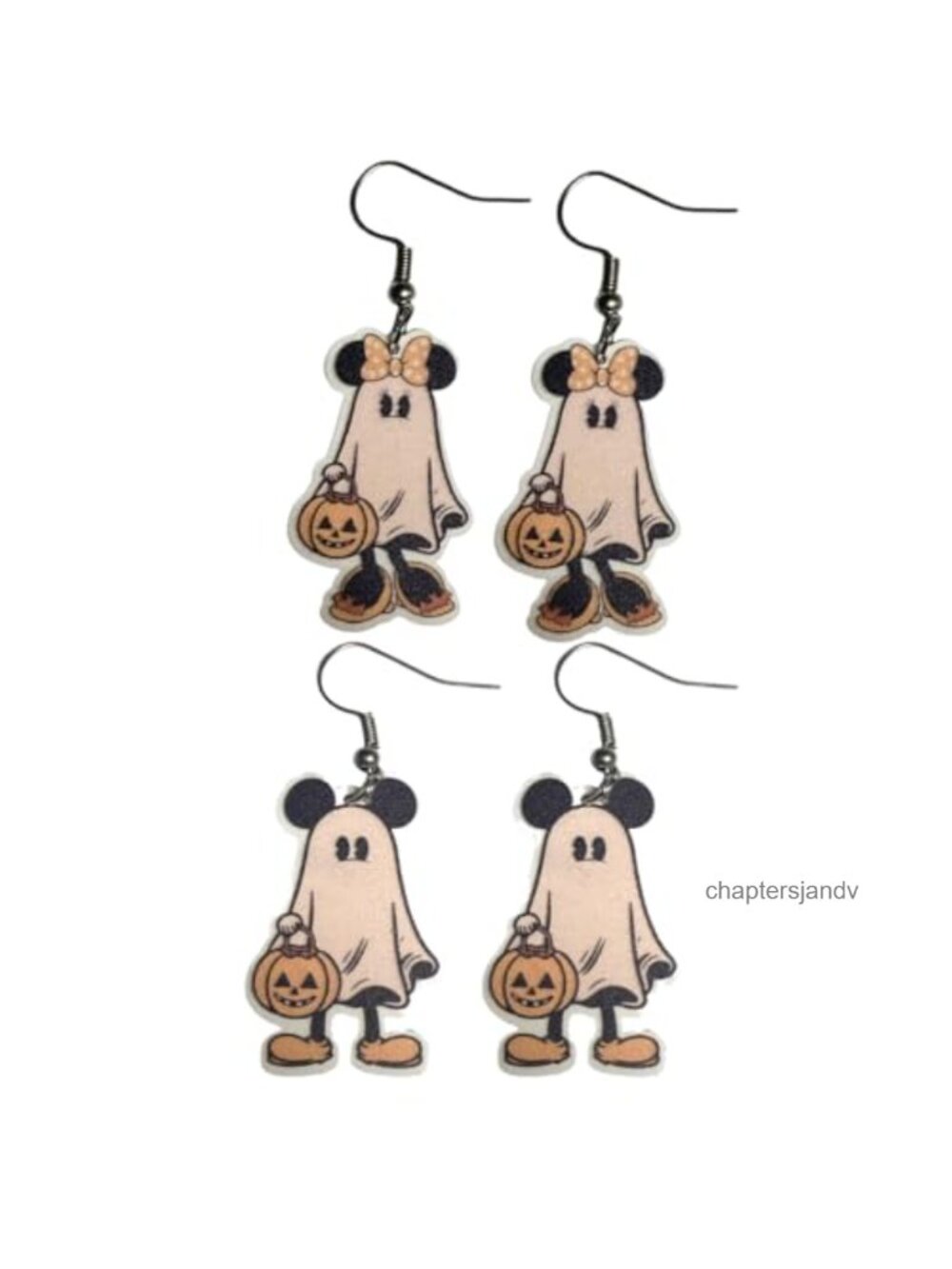 Purple Myrtle Mouse Trick or Treat Ghost Dangle Earrings Acrylic Halloween